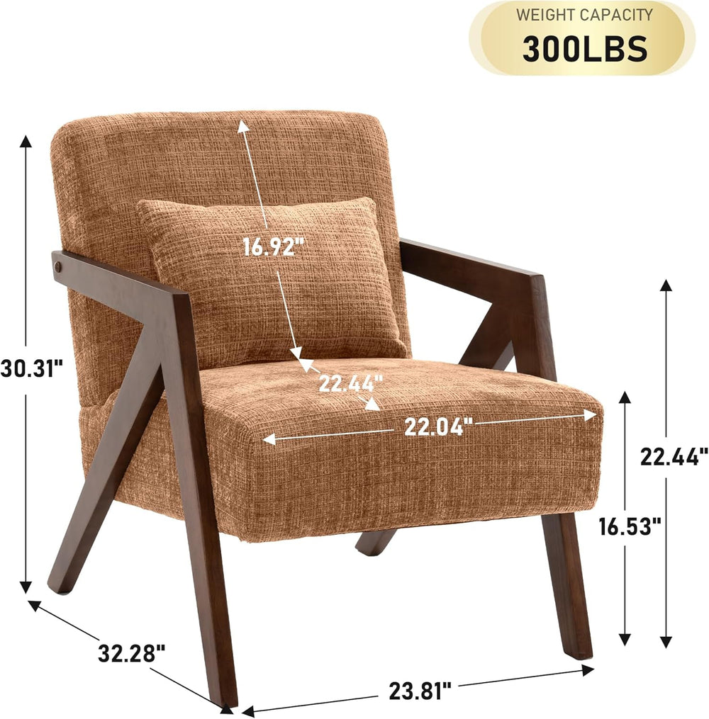 Mid-Century Modern Accent Chair Set of 2 with Solid Wood Frame，Upholstered Ch...