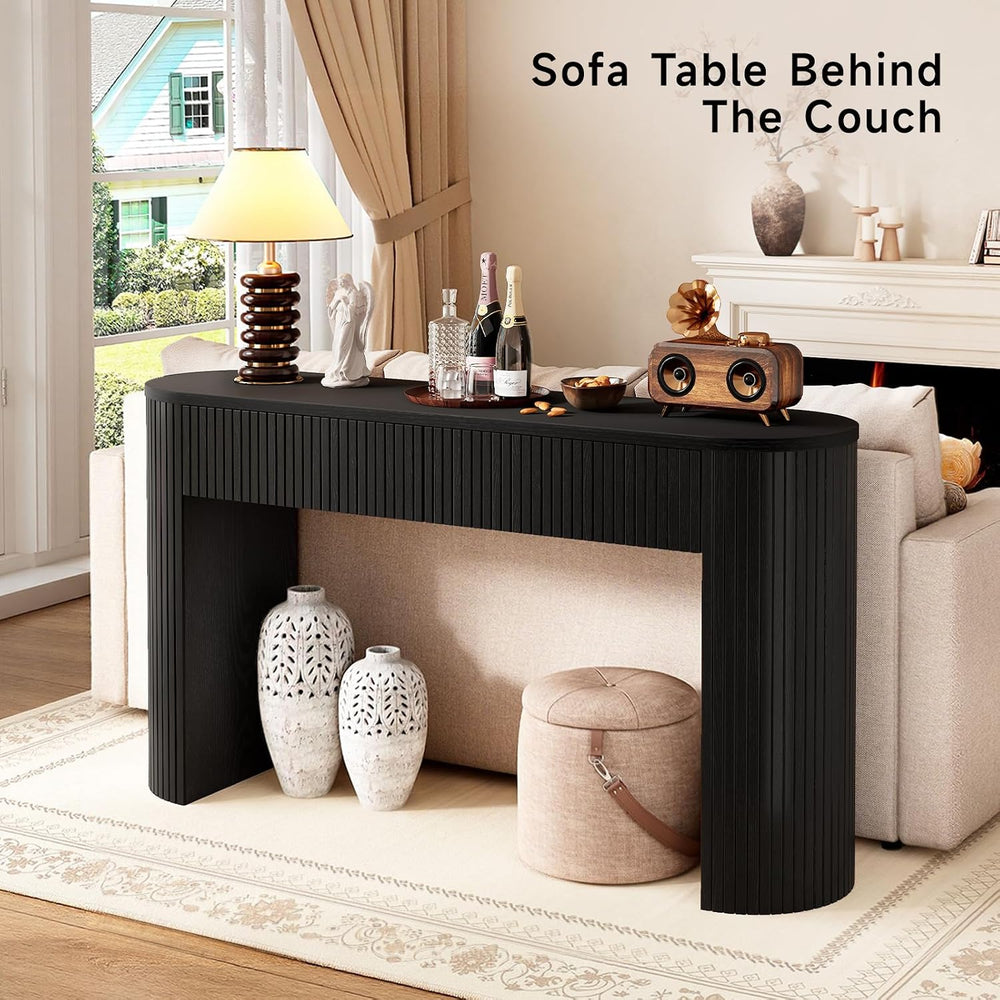 Console Table with Storage Drawers, 55 Inch Fluted Entryway Tables, Mid-Centu...