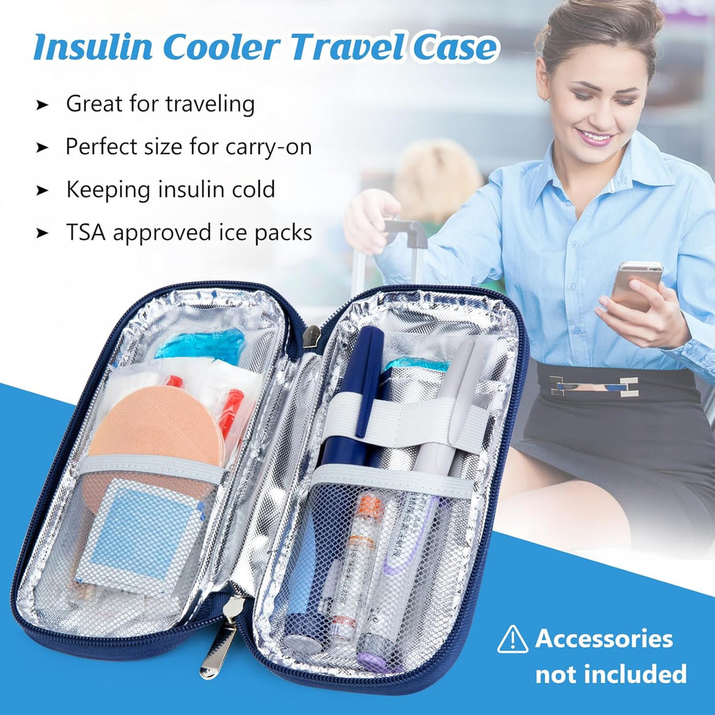 YOUSHARES Insulin Cooler Travel Case - Diabetic Case Insulated Organizer Portable Cooling Bag for Insulin Pen and Medication Diabetic Care Supplies with 2 TSA Approved Ice Pack