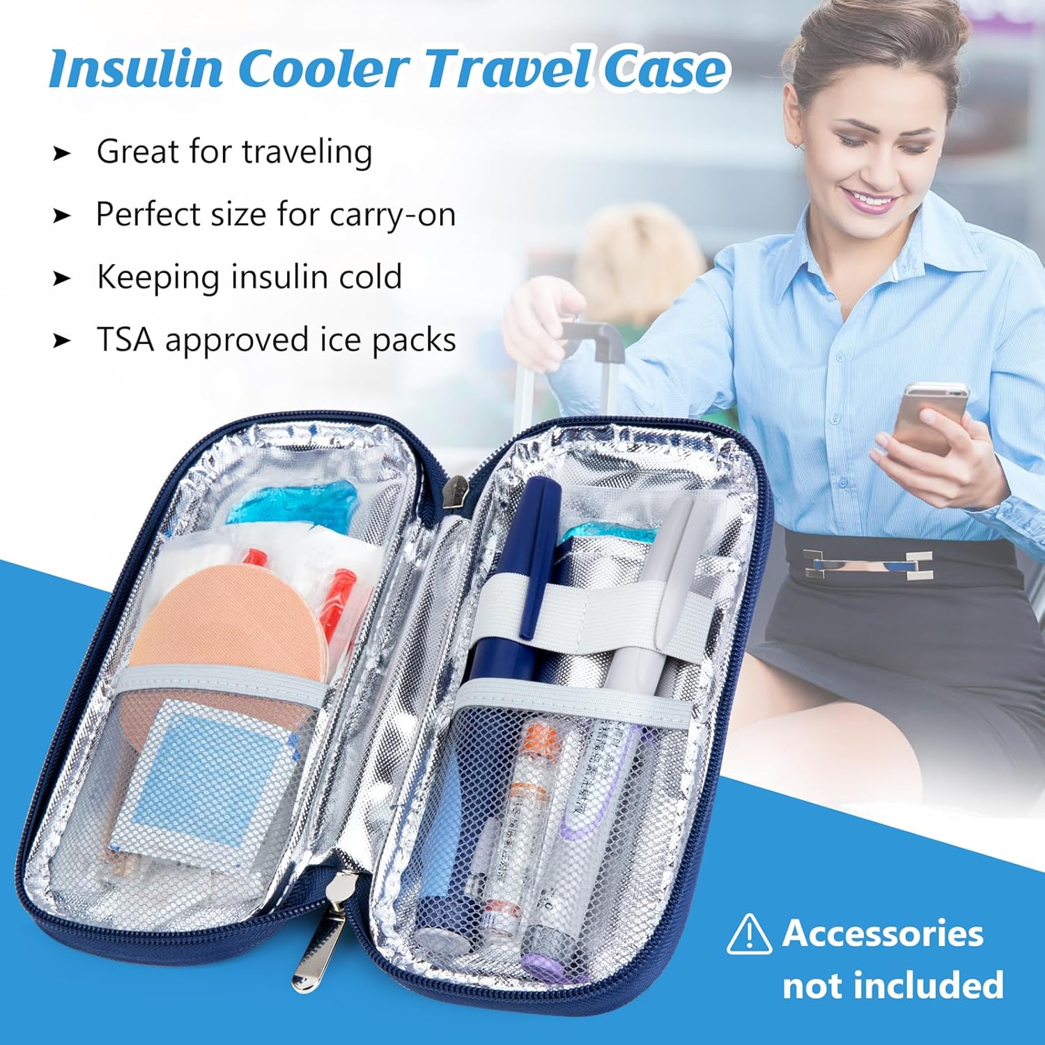 YOUSHARES Insulin Cooler Travel Case - Diabetic Case Insulated Organizer Portable Cooling Bag for Insulin Pen and Medication Diabetic Care Supplies with 2 TSA Approved Ice Pack