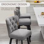 Counter Height Barstools 26 inch Upholstered Button Tufted Swivel Bar Stools with Back and Wood Legs for Kitchen Island,Set of 2,Grey-Nailhead Trim