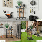Garden Tool Organizer with Wheels, Yard Tool Tower Rack for Garage Organization and Storage, Up to 35 Long-Handled Tools,Metal Tool Holder with 6 Hooks, Black
