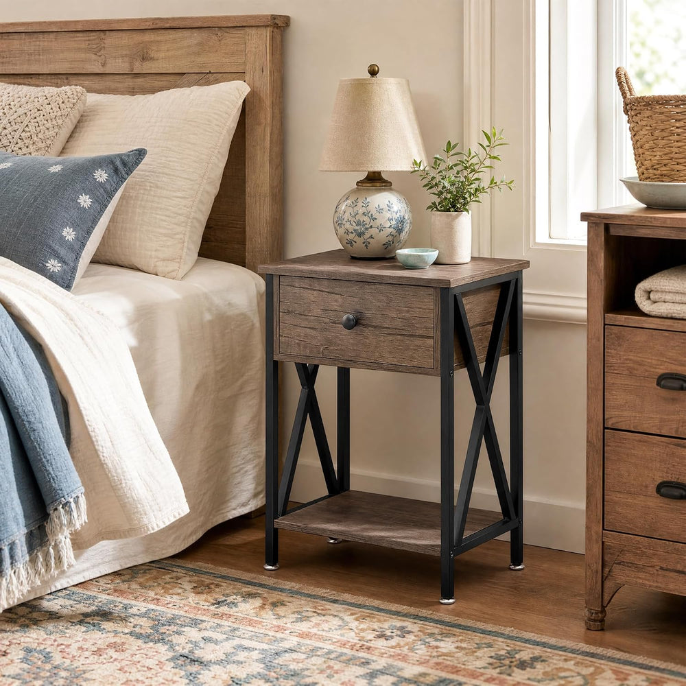 VECELO Nightstands Set of 2, Modern Bedside End Tables, Night Stands with Dra...