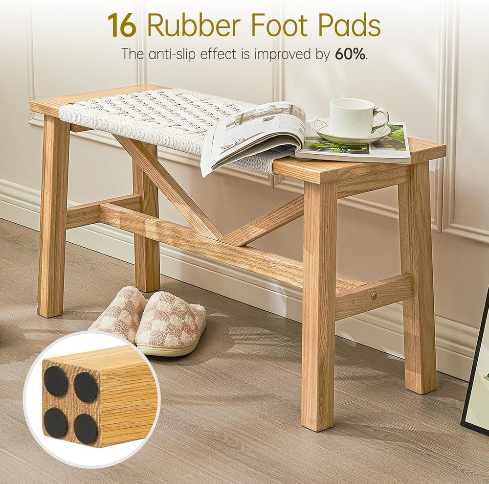 Solid Wood Narrow Bench, 33.46" Woven Bench for Entryway and Hallway, En...