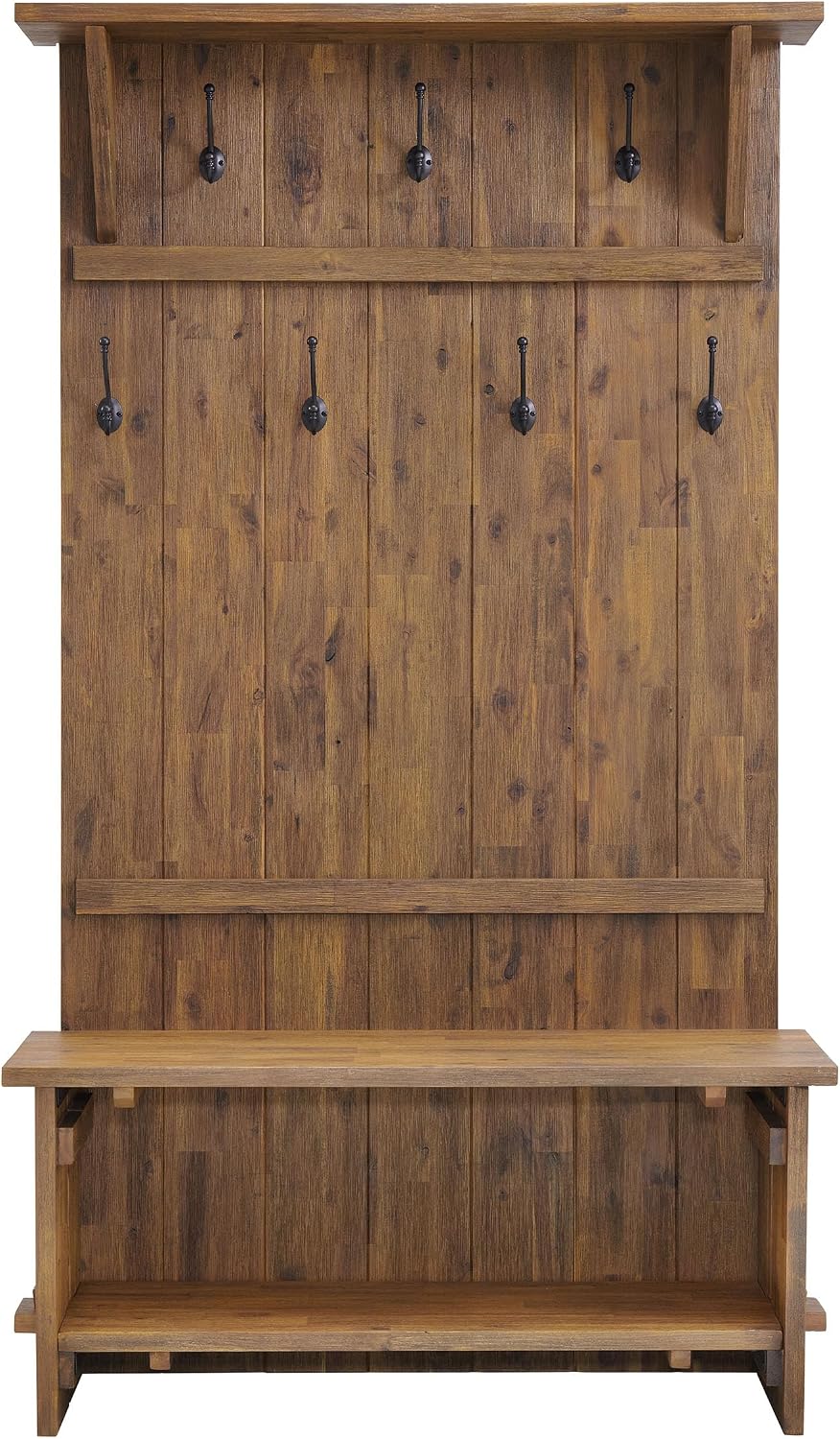 Alaterre Bethel Rustic Solid Wood Entryway Hall Tree with Bench, Natural | 70” Modern Farmhouse Entryway Organizer with Shoe Storage Bench and Coat Hooks, Natural Aged Brown, for Jackets, Shoes & Bags