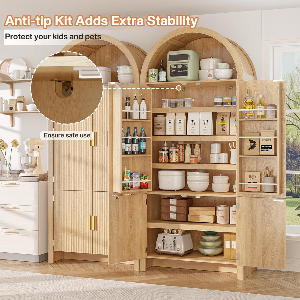 PRETZI 71" Arched Cabinet with Doors, Tall Arched Kitchen Pantry Storage...