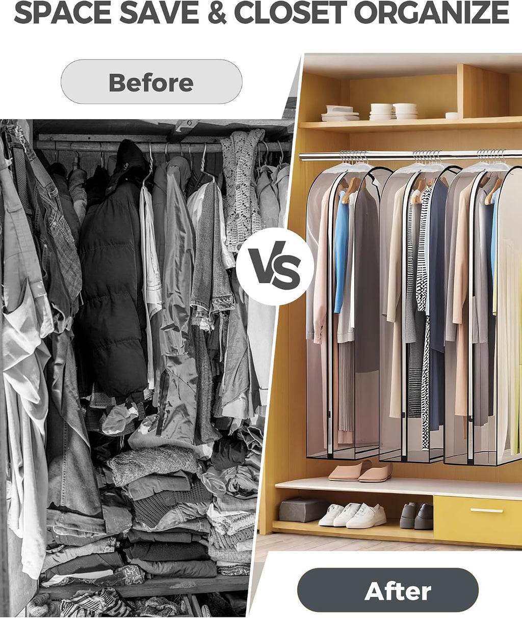 6 pcs 40" Garment Bags for Hanging Clothes, Clear Suit Bags for Closet Storage Clothing Storage, Garment Bags for Travel Covers with 10" Gussets for Coats, Jackets, Shirts and Sweater