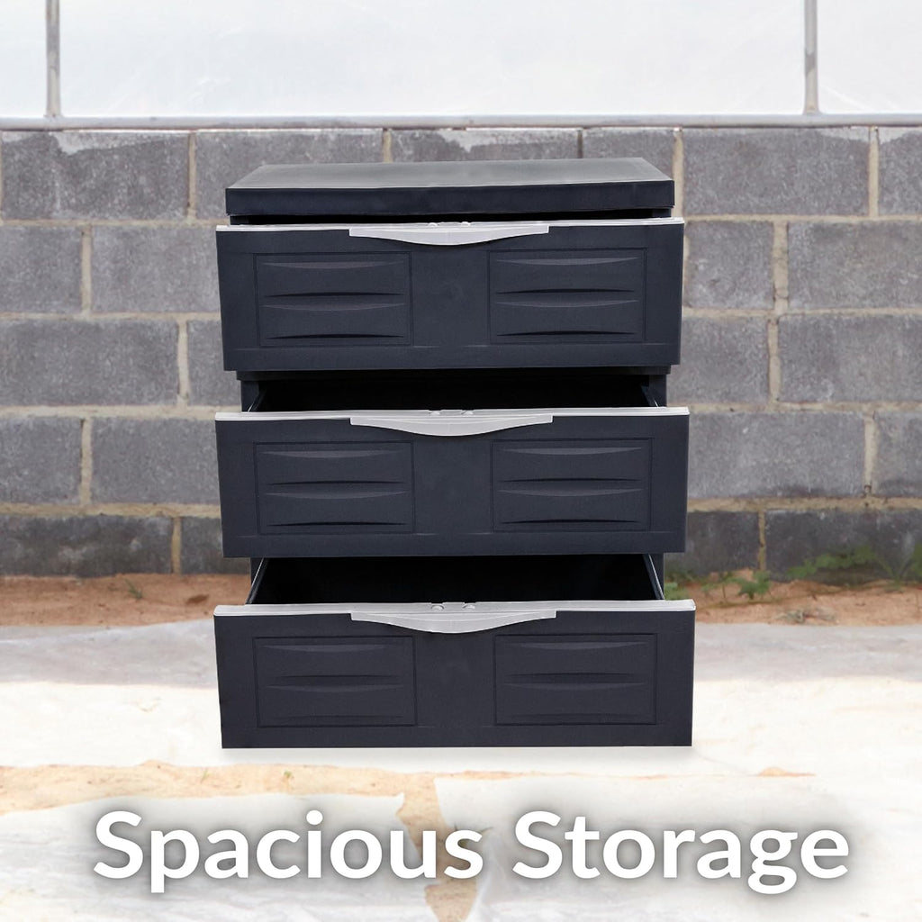 Sunnydaze 3-Tier Storage Cabinet with Drawers - Indoor or Garage Plastic Storage Drawers Organizer - 29.5" H - Garage, Office, Home, Laundry Room - Charcoal