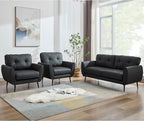 TYBOATLE Sofa Couch 61" Small Loveseat Couches for Living Room Leather Couch Mid Century Modern Tufted Mini Sofa Comfy Office 2 Seat Settee Love Seat for Small Spaces Bedroom (3, Black)