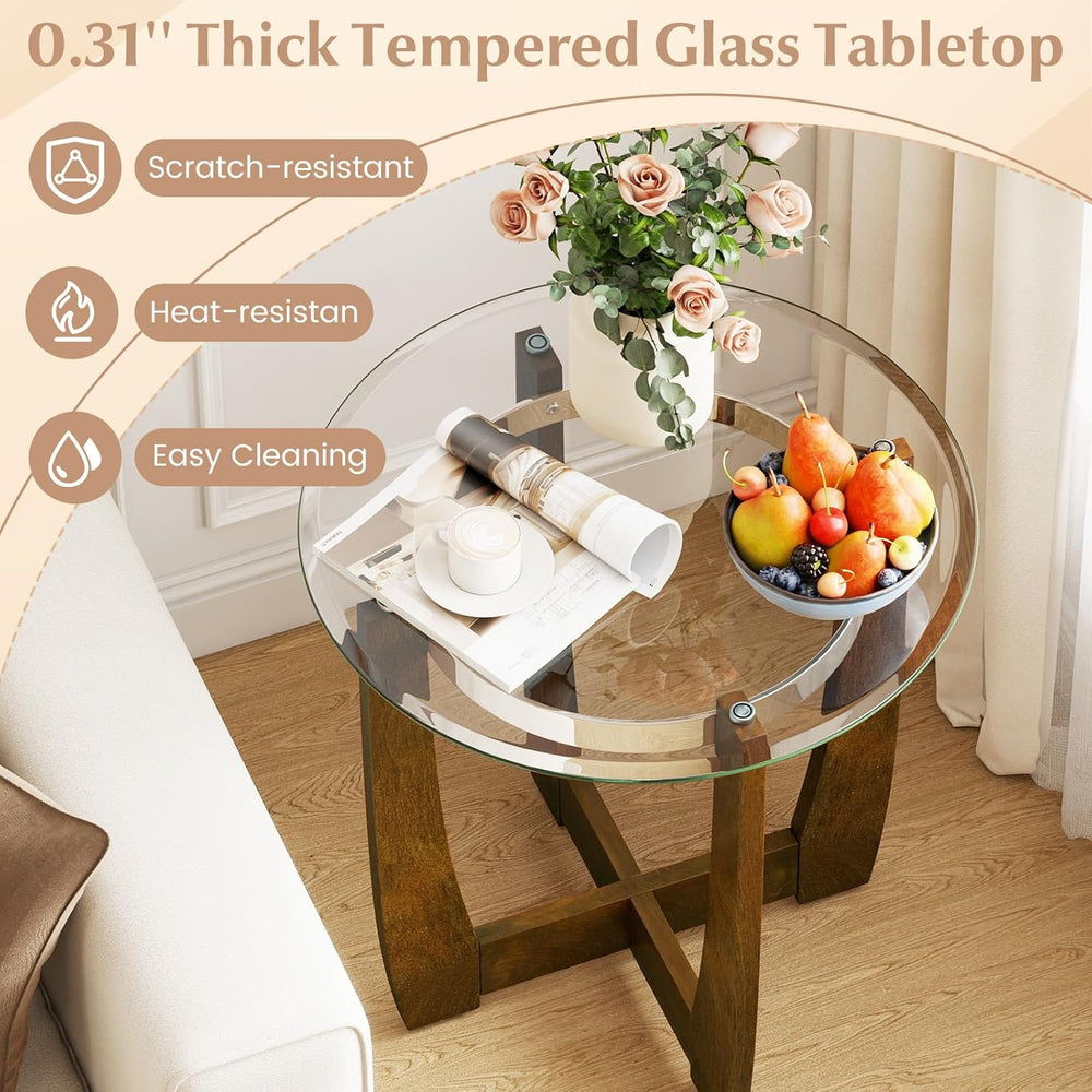 Giantex Round Glass End Table Set of 2, 24’’ Side Table with Tempered Glass T...