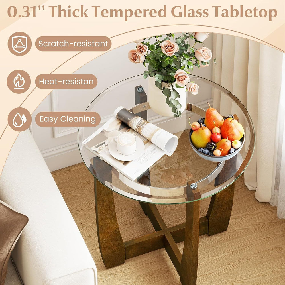 Giantex Round Glass End Table - 24’’ Side Table with Tempered Glass Top, Nigh...