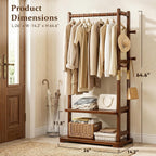 Taitiy Coat Rack Solid Wood Clothes Rack with 2 Shelves & 5 Hooks for Hanging Clothes Garment Wallets Hats, Clothing Rack Heavy Duty Coat Rack Freestanding with Storage Hall Tree for Hallway Bedroom