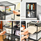 12 Pack Stackable Shoe Storage Organizer with Magnetic Door, Shoe Boxes Clear Black Plastic for Closet, Shoe Rack for Sneaker Boot Container, Shoe Cabinet Fit up to US Size 12