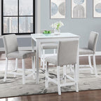 KEIKI 5-Piece Counter Height Dining Table Set with Square Table and 4 Upholstered Chair, for 4 Person, Modern Style Crystal Decoration Wooden Table Set, Easy Assembly, for Kitchen, Dining Room,White