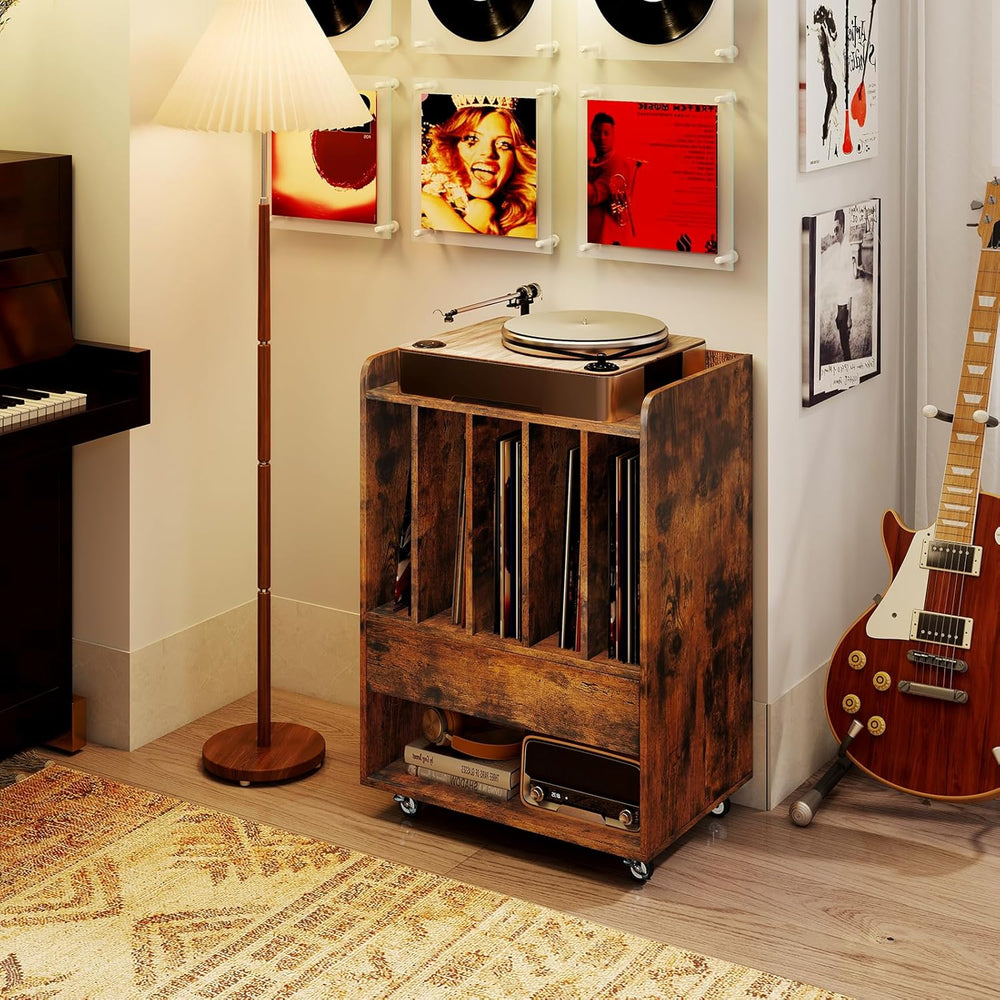 Giantex Record Player Stand, Rolling Turntable Stand with Drawer & Lockab...
