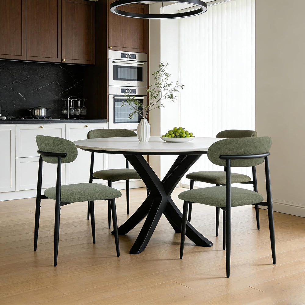 FREKEN Modern Upholstered Dining Chairs Set of 4, Mid-Century Metal Frame Lin...
