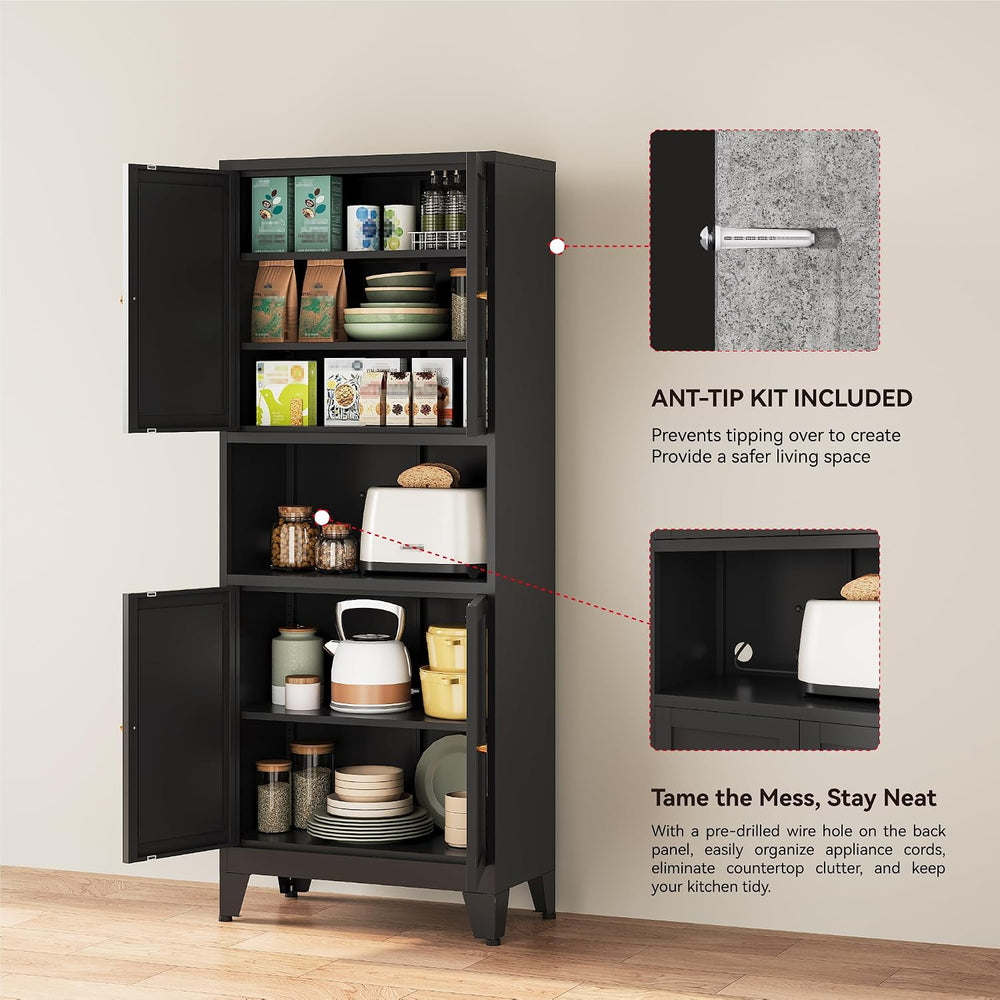 YAUWOH 69" Tall Metal Pantry Cabinet with Microwave Shelf, 4 Doors &...
