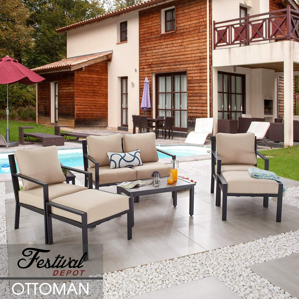 Festival Depot Dining Outdoor Patio Bistro Furniture Ottoman Footstool with S...
