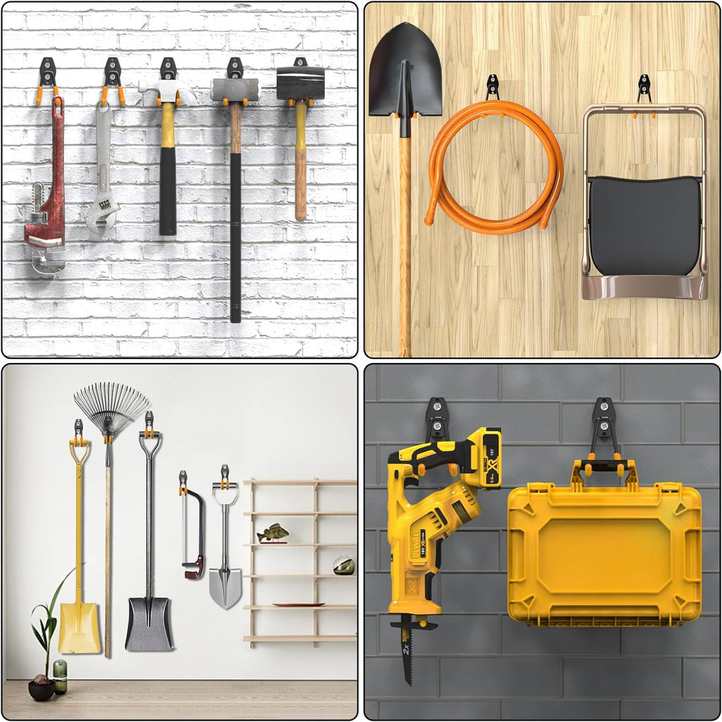 3-H Garage Wall Hooks 10 Pack, Garage Hooks Heavy Duty with Extra Welding Spots, Wall Storage Organizer for Hanging for Garden, Lawn, Yard (Orange)