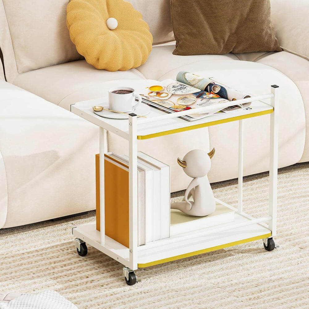 GOFLAME Rolling C-Shaped End Table, Couch Sofa Bed Side Table on Wheels, Open...