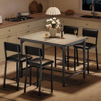 IDEALHOUSE Dining Table Set for 4 w/Footrest & Corner Protector, 5-Piece Kitchen Table Set with Counter Height Table & 4 Upholstered Bar Stools, for Kitchen Room, Apartment, Pub, Retro Gray