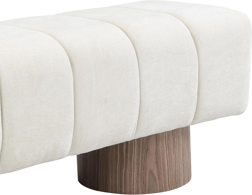 Upholstered Chenille Bench, Dining Room, Bedroom and Entryway Ottoman with Wo...