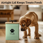 Dog Treat Container Airtight - 6 Inch Wide x 8 Inch Tall Iron Dog Treat Jar for Kitchen Counter with Airtight Bamboo Lid - 12 Cup Capacity Pet Treat Container - Doggie Cookie Jar - Big Treats Canister