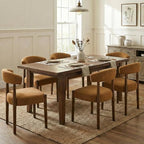 VKNOW Wooden Dining Chairs Set of 6, Modern Upholstered Dining Room Chairs with Walnut Wood Legs and Curved Backrest, Fabric Kitchen Chairs for Farmhouse/Living Room/Dining Room, Orange