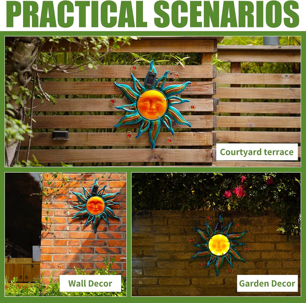 18 "Solar Metal Sun Face Wall Hanging Fence Garden Outdoor Art