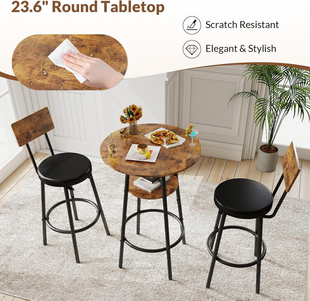 Zevemomo 3 Pieces Round Bar Table Set, Small Dining Table for 2, Modern Kitch...