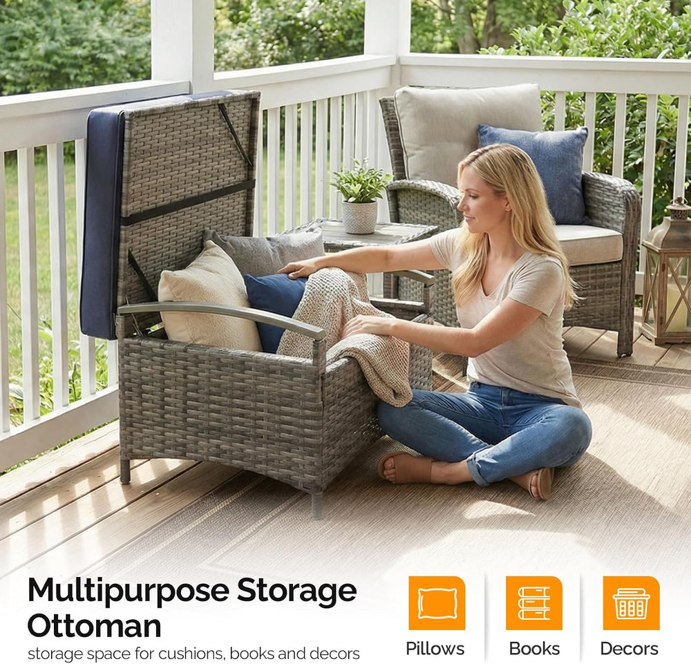 VINGLI 2 Pieces Outdoor Ottoman with Storage, Wicker Ottoman Patio Furniture ...