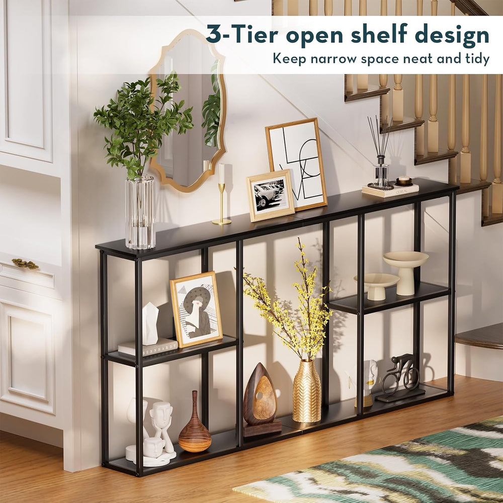 WOHOMO 63 in Entryway Table Modern Sofa Table with Shelves Black