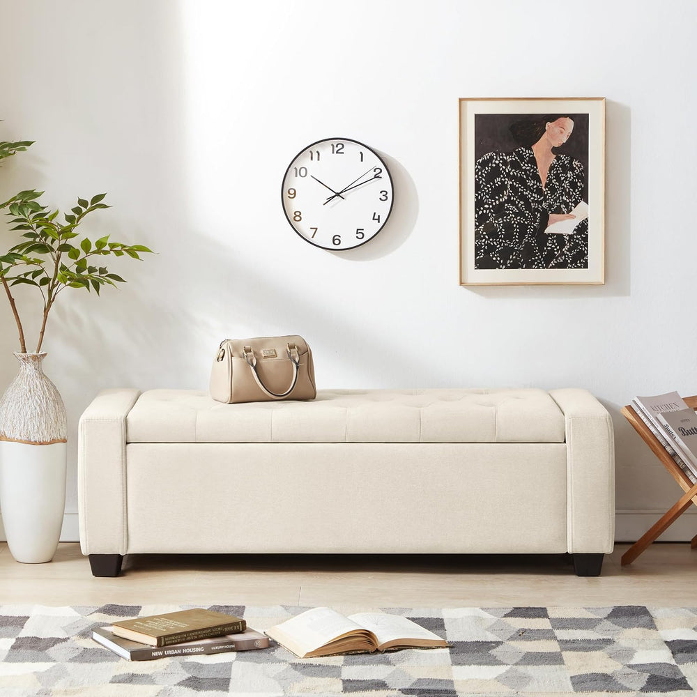 Huatean Home 48" Ottoman with Storage, Beige Storage Ottoman Bench | Uph...