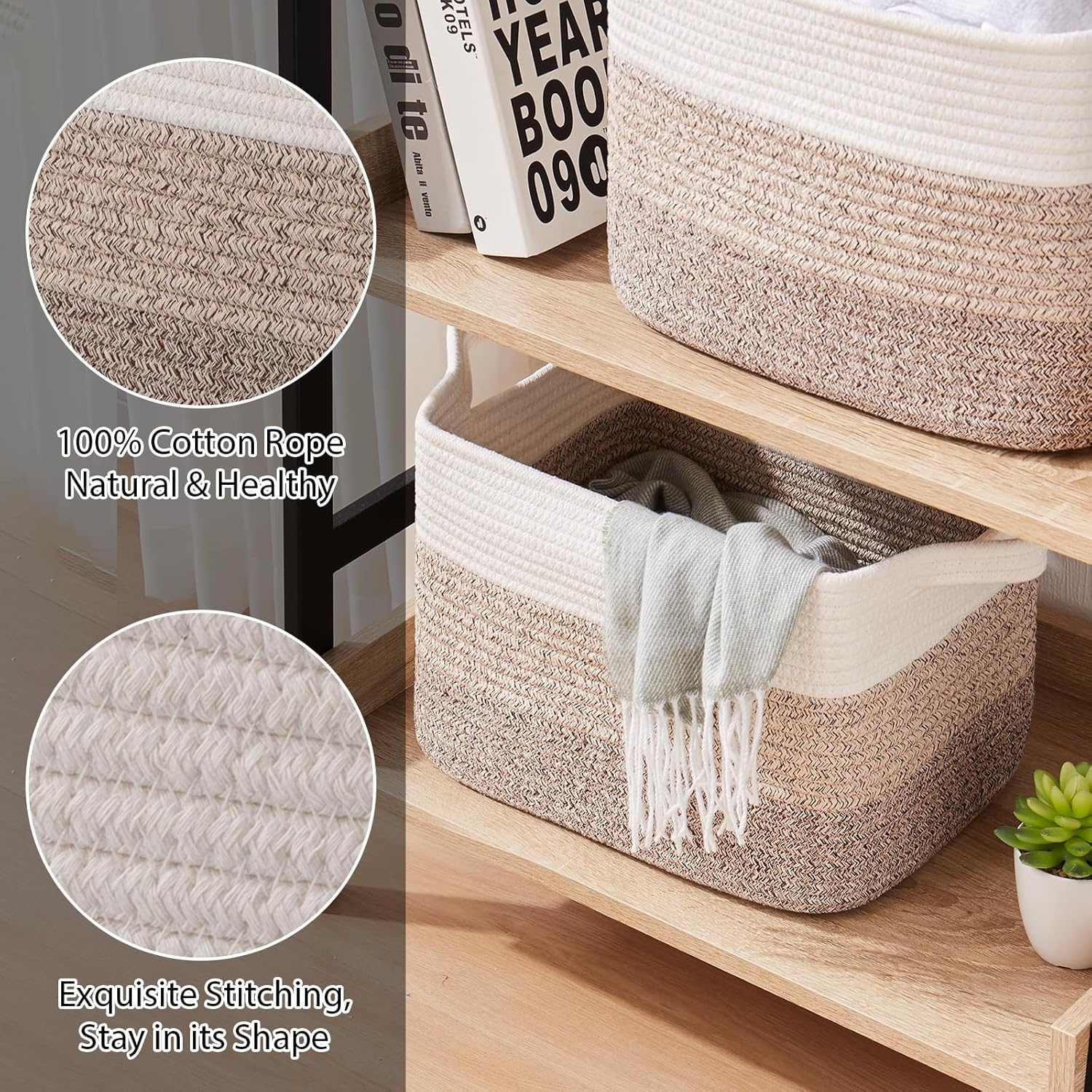 Storage Basket for Organizing, Woven Baskets for Storage, Rectangle Decorative Baskets for Shleves, Closet, Toys, Book, Nursery Organizer Bins - Pack of 3 (Gradient Yellow, 15.75"x11.8"x9.85")