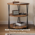 23 Inch Round Side Table 3-Tier End Table Living Room Small Patio Table Nightstands Round Coffee Table Spacious Top for Couch Bedroom 3 Storage Shelves Accent Coffee Table, Rustic Brown