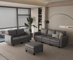 SITJOY Faux Leather Modular Sectional Sofa with Storage, Mid Century Modern Sectional Couches for Living Room, Soft Padded Armrests, 6 Seat Couch and Loveseat Sets with Ottoman, Gray
