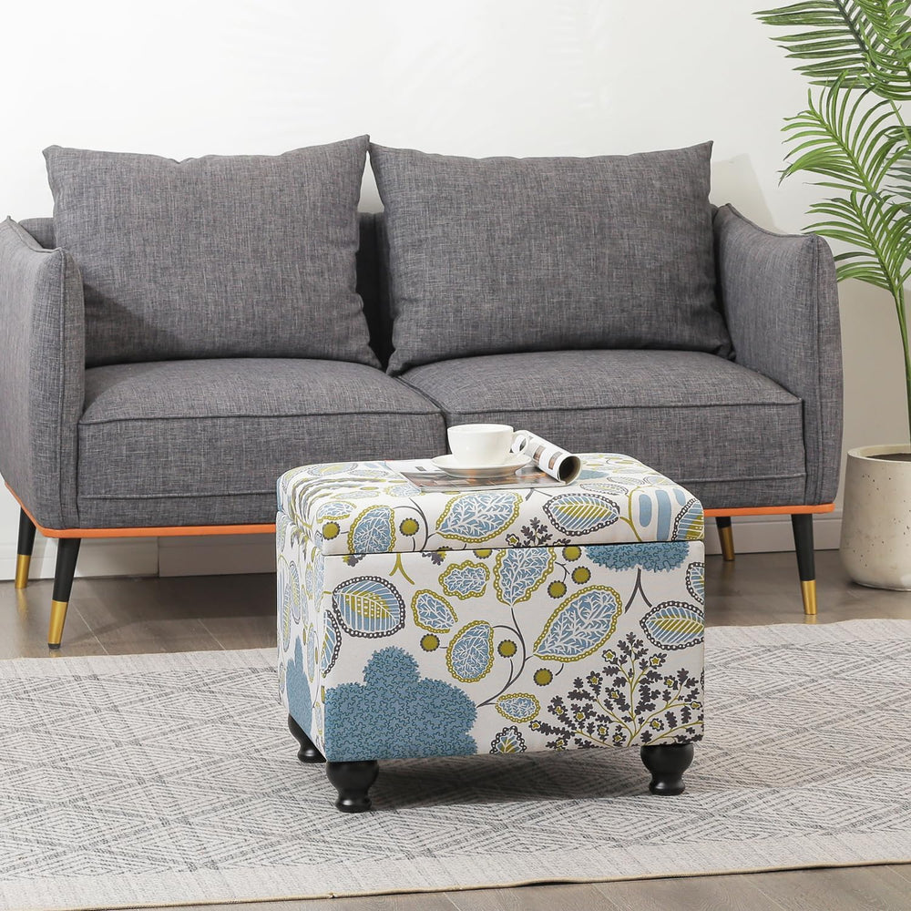 Adeco Colorful Storage Ottoman with Storage, 21" Linen Fabric Ottoman Fo...
