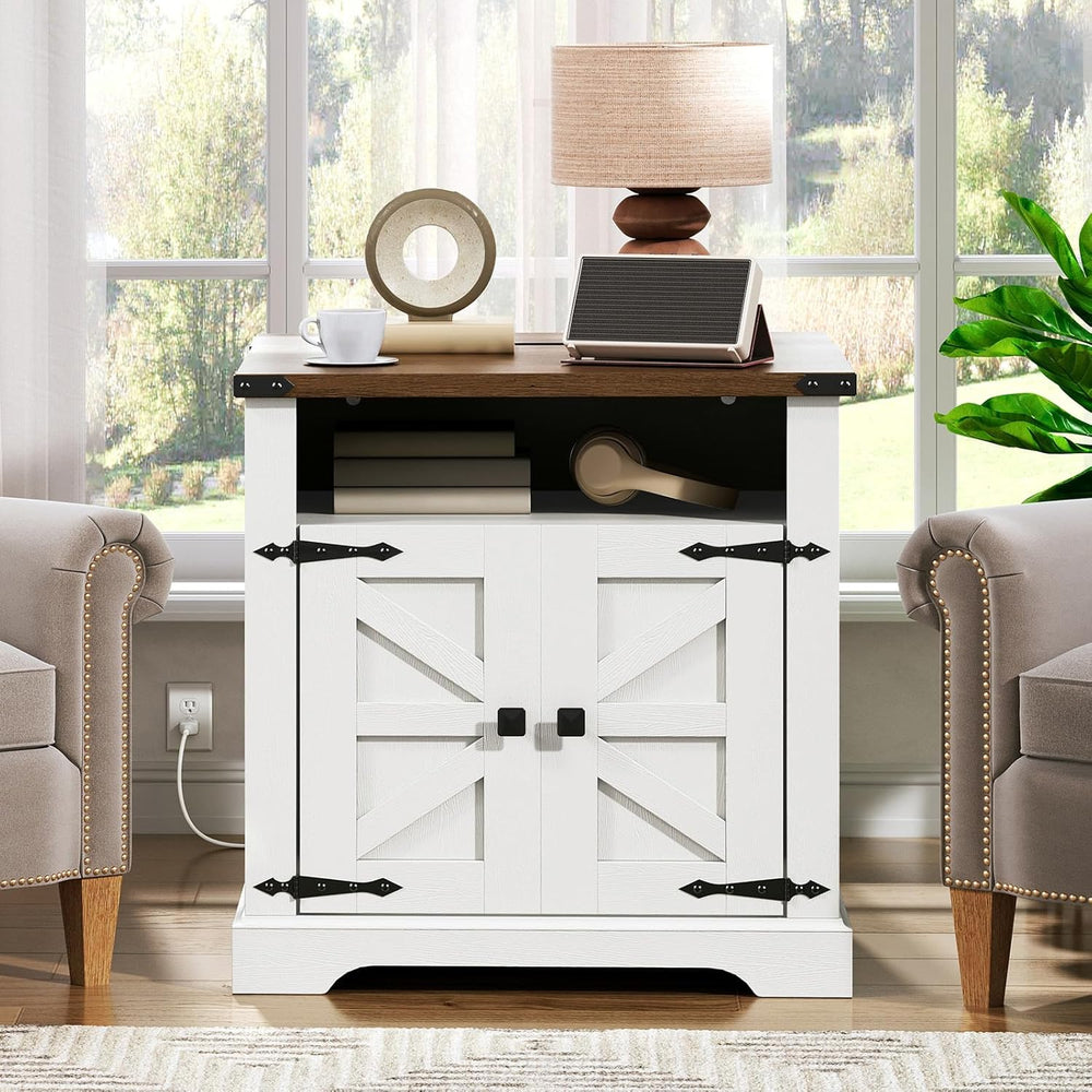 HOOBRO Farmhouse End Table with Charging Station, 23.6" Large End Tables...