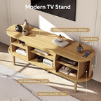 Mid Century TV Stand for TVs up to 65 Inches, Entertainment Center with Storage, Power Outlet, Fluted Sliding Doors & Adjustable Shelves, Modern Media TV Console Table for Living Room (Oak)
