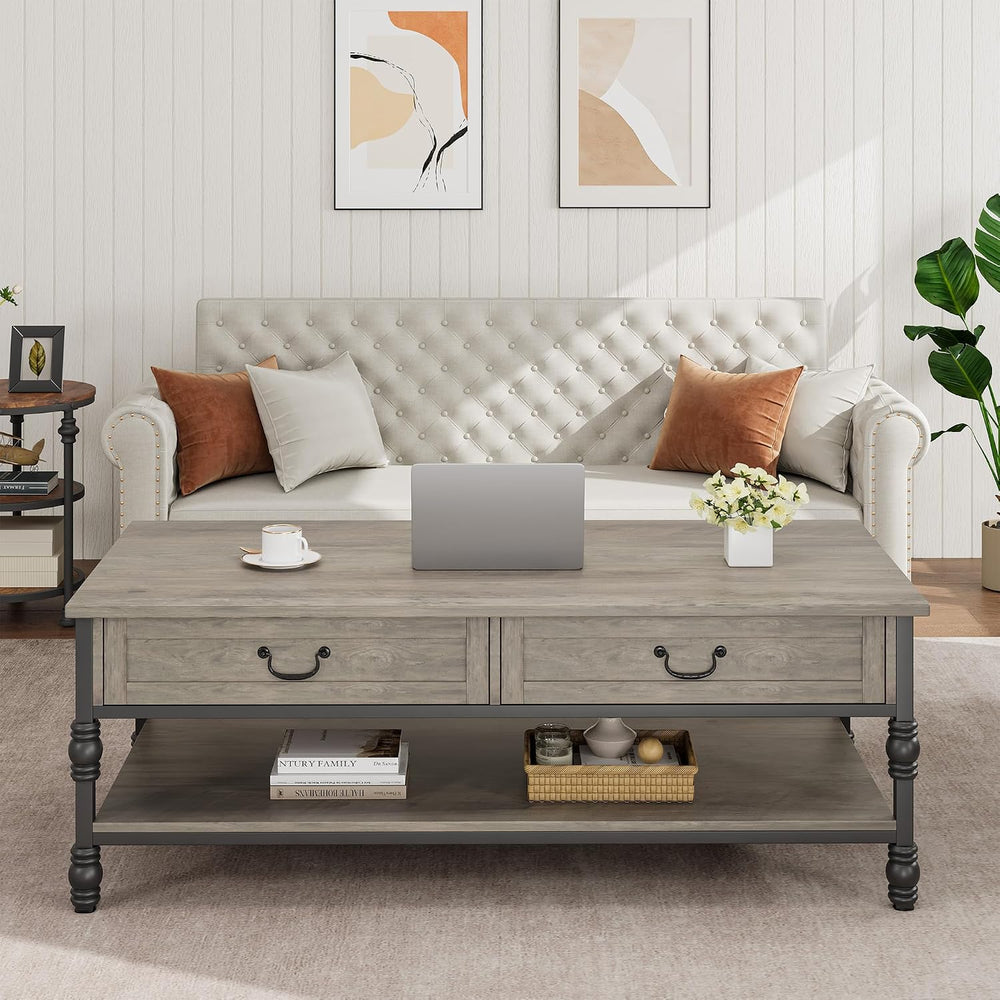 41" Rustic Coffee Table with 2 Storage Drawers, Rectangular Coffee Table...