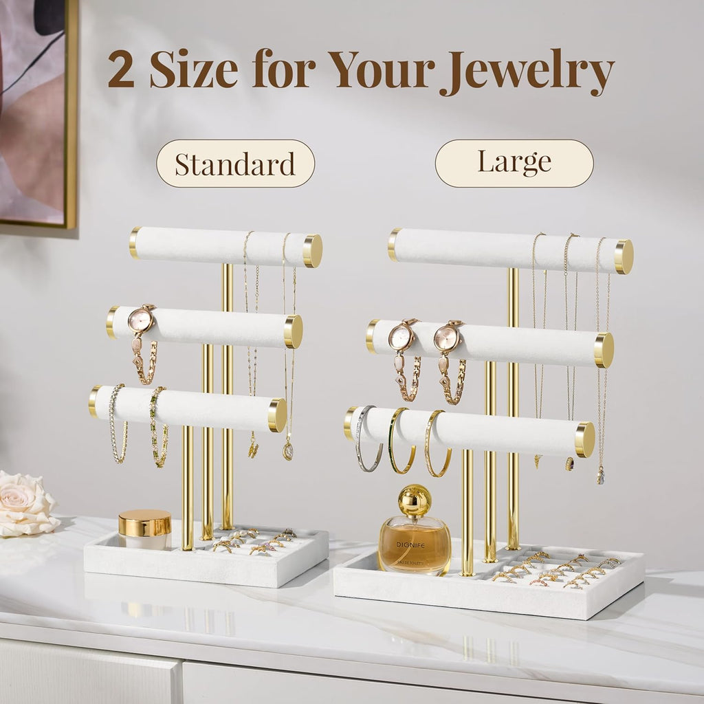 3 Tier Bracelet Holder Display - Detachable T Bar White Velvet Bracelet Holder, Jewelry Holder Organizer for Bracelet, Necklace, Watches, Rings
