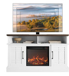 BELLEZE 48" TV Stand with 18" Electric Fireplace Heater, Modern TV Stand for TVs up to 50", Entertainment Media Stand with Open Shelves and Storage Cabinets for Living Room, Bedroom (White)