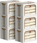 FHSQX 6 Pack Clothes Storage Bins - Foldable Storage Bins for Clothes Fabric Storage Box with Metal Frame (Cream White, 16.5x12.2x12.2 inch)