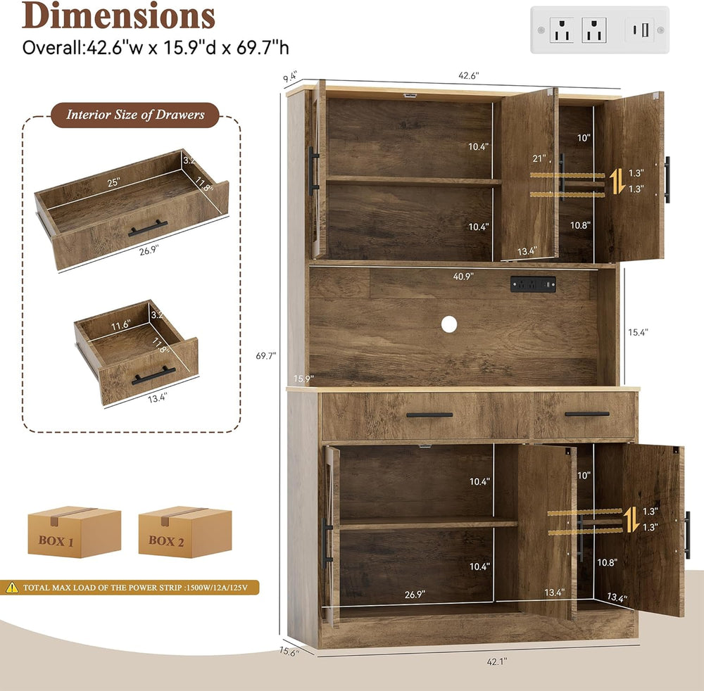 Vongrasig Farmhouse Pantry Cabinet with Charging Station, Tall Kitchen Pantry...