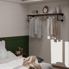 Clothes Rack 48in, Wall Mounted Garment Racks with Real Wood Shelf, Heavy Duty Hanging Clothes Rack, Multi-Purpose Hanging Rod, Space-Saving Closet Storage
