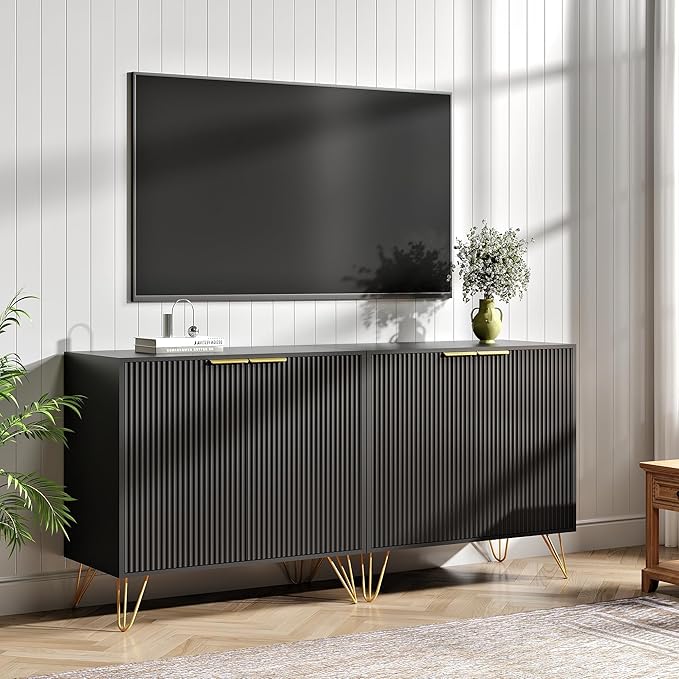 Fluted TV Stand for 60 Inch TV, Modern TV Stand, Entertainment Center w/ 2 St...