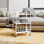 HDANI 3 Tier Rolling Cart,Heavy Duty Multifunctional Metal Frame-Supports 22 Lbs Per Tier,Rolling Cart with 2 Lockable Wheels for Office,Home,Bedroom,Kitchen,Bathroom (White)…