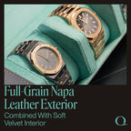 QWATCHBANDS Napa Leather Watch Rolls for Men - Hexagon Triple Watch Roll Travel Case 3 Watches - Storage Organizer Genuine Leather with Velvet Interior Display (Gray/Turquoise)