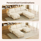 Vesgantti 97" Modular Sectional Sofa Beige, Sectional Couch with Movable Ottoman, Comfy Corduroy Couch with Spring Cushion, Modular Sofa with Deep Seat for Living Room, Bedroom and Apartment