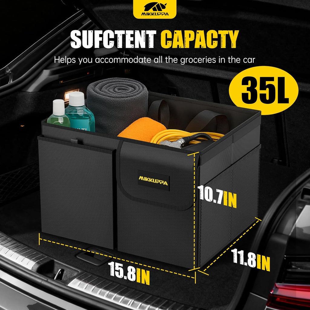 MIKKUPPA Car Trunk Organizer - 35L Collapsible Trunk Organizer with Lid, Sturdy Car Storage for SUV Auto Truck Van (Black, 2Pack)